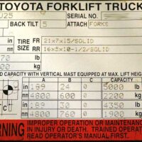 dataplate on forklift truck