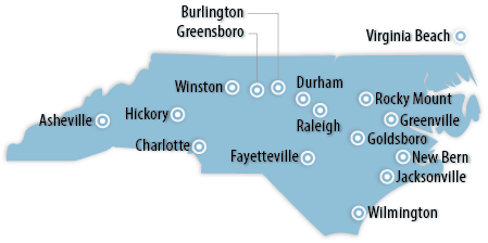 Cities in North Carolina that use yardramps, dockboards and railboards