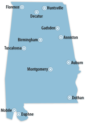 Cities in Alabama that use yardramps, railboards & dockboards.