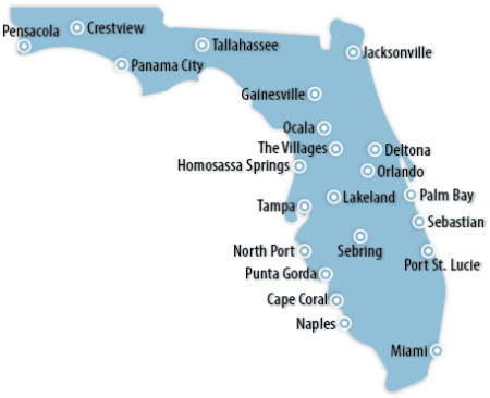 Cities in Florida that use dockboards, railboards and yardramps.